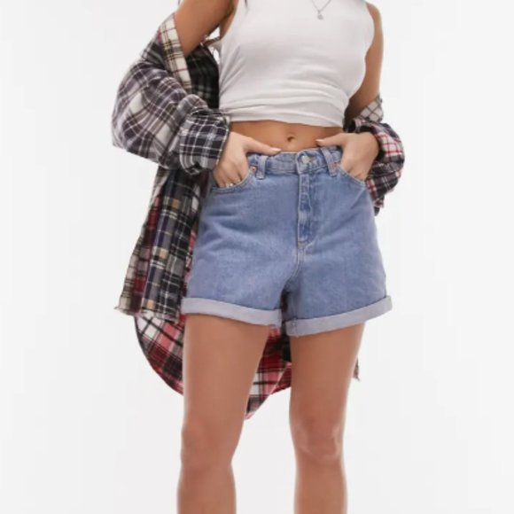 Roll Hem Mom Denim Shorts - Picture 1 of 5